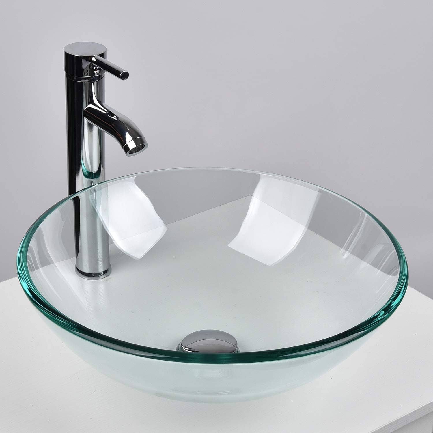 Elecwish Clear Tempered Glass Round Vessel Sink BA20061