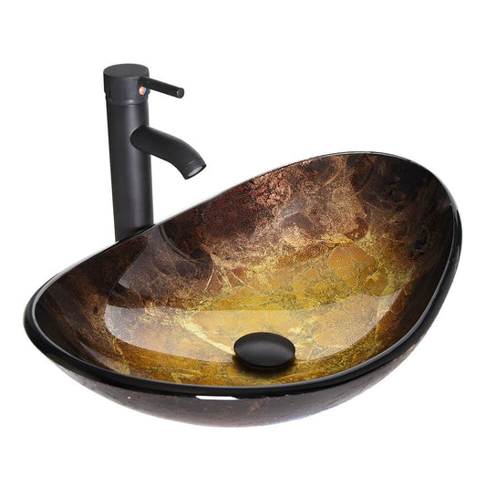 Elecwish Vessel Sinks and Faucet Combo(Golden Ingot Shape) side view