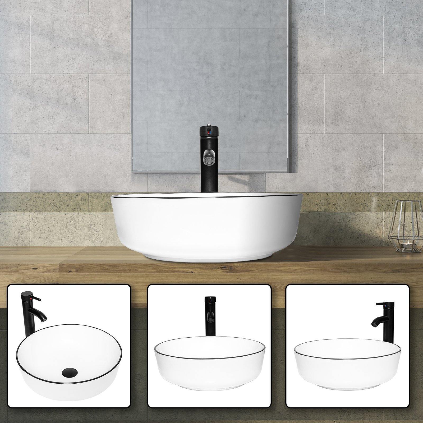 Elecwish White Ceramic Bathroom Sink, Above Counter Porcelain Vessel