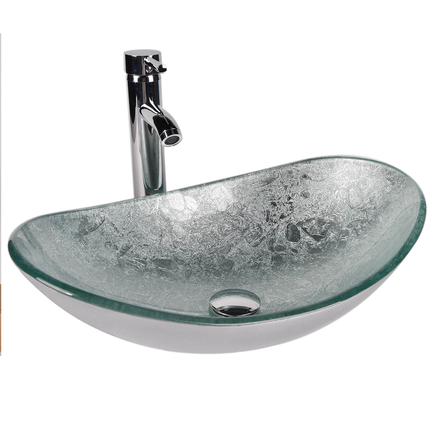 Bathroom Artistic Glass Vessel Sink With Faucet (Boat Shape) side view