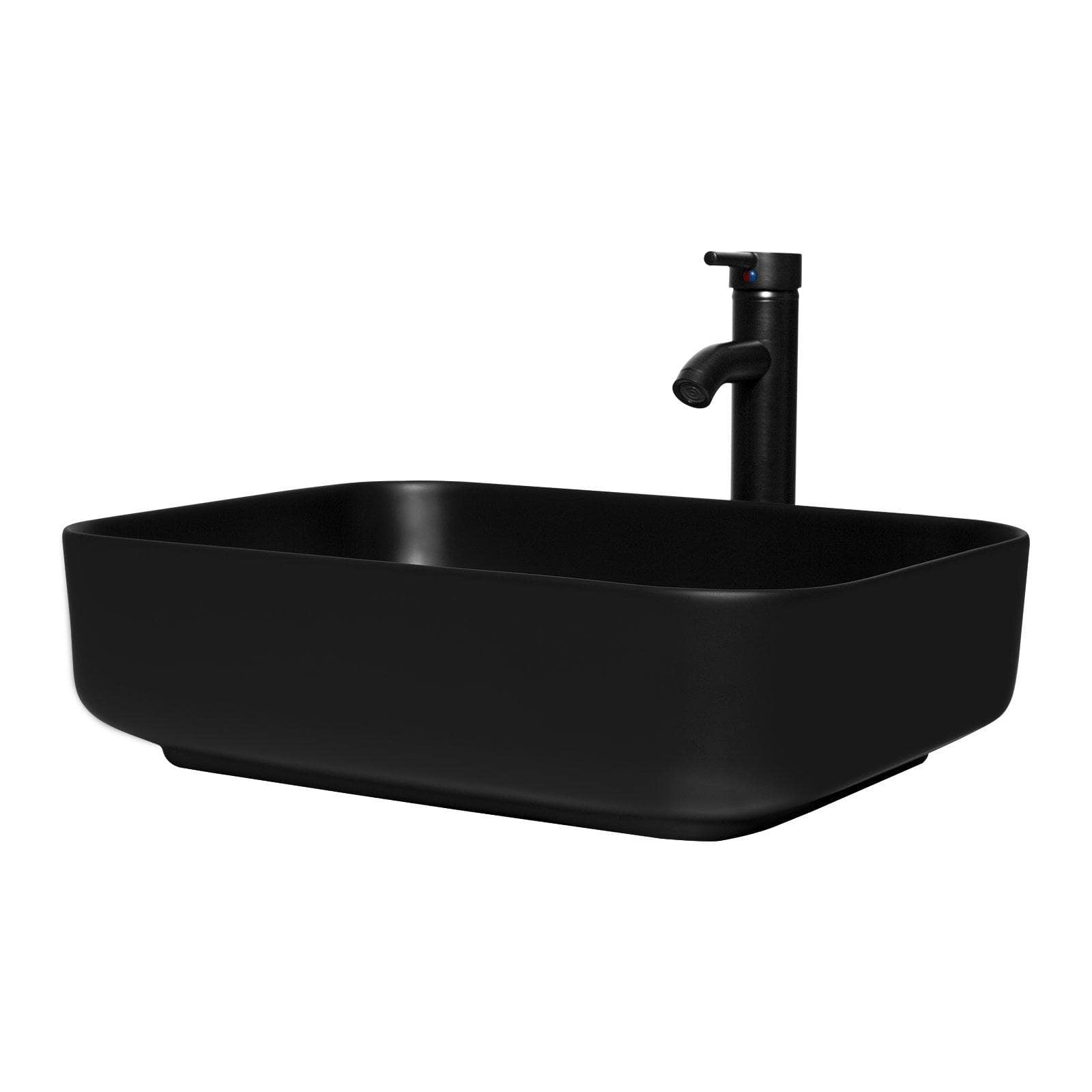 Elecwish Vessel Sinks Square Black Ceramic Bathroom Vessel Sink Faucet and Drain Combo,Rectangle Black