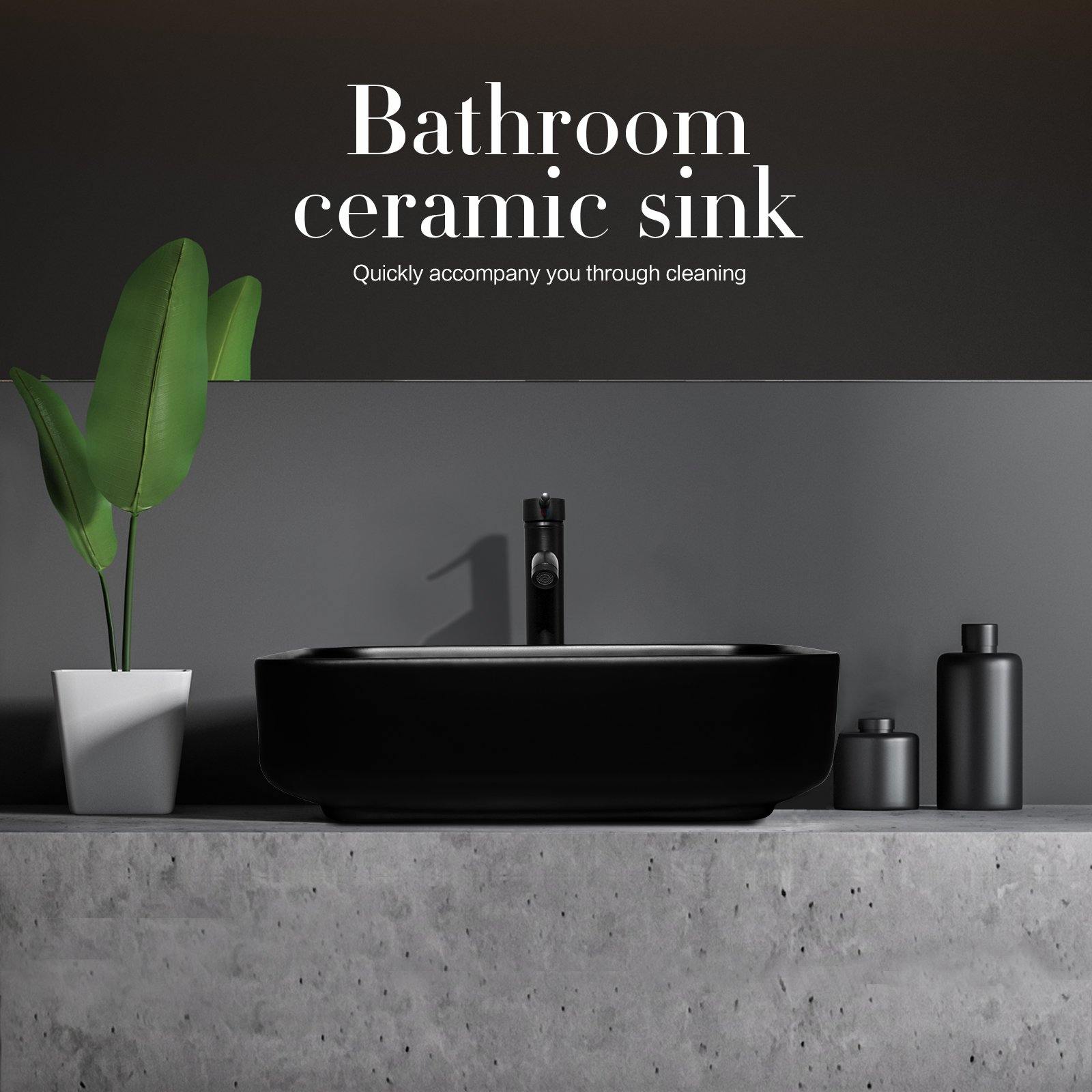Black Rectangular Ceramic Vessel Sink BG1008 display scene