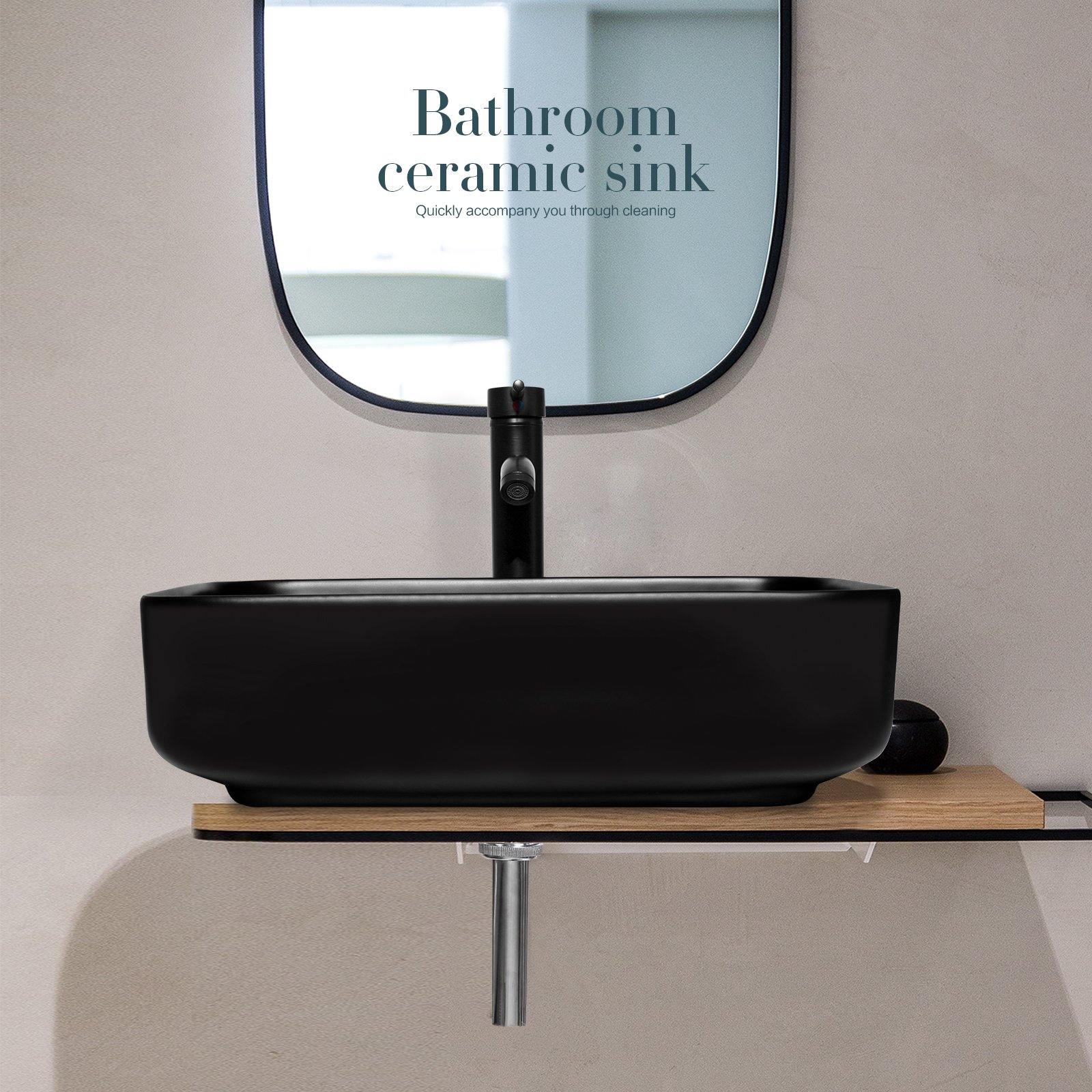 Black Rectangular Ceramic Vessel Sink BG1008 display view