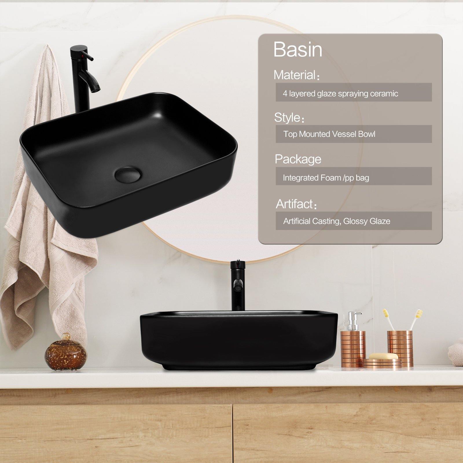 Black Rectangular Ceramic Vessel Sink basin materal, styles, package and artitact
