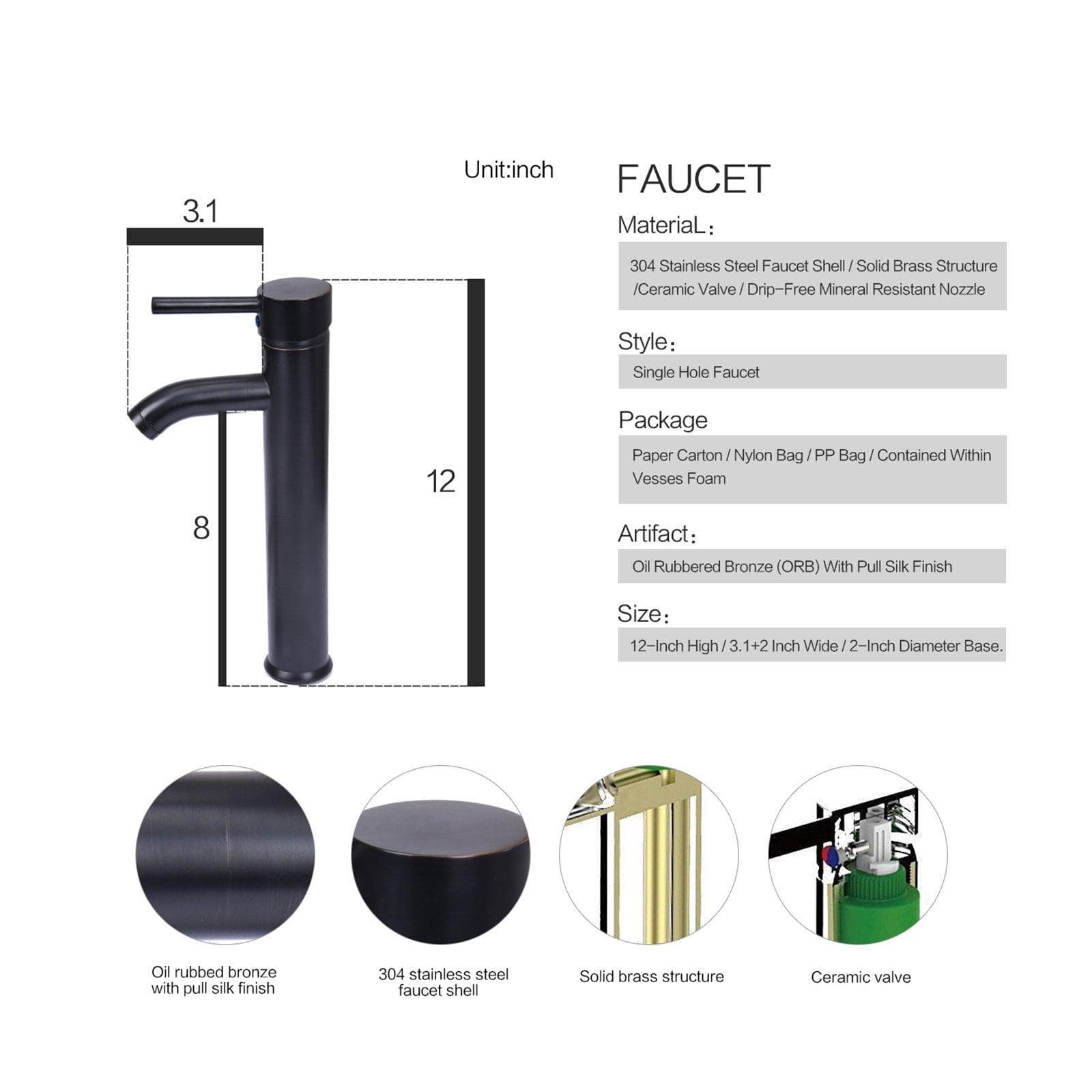 Black Rectangular Ceramic Vessel Sink BG1008 faucet size and features