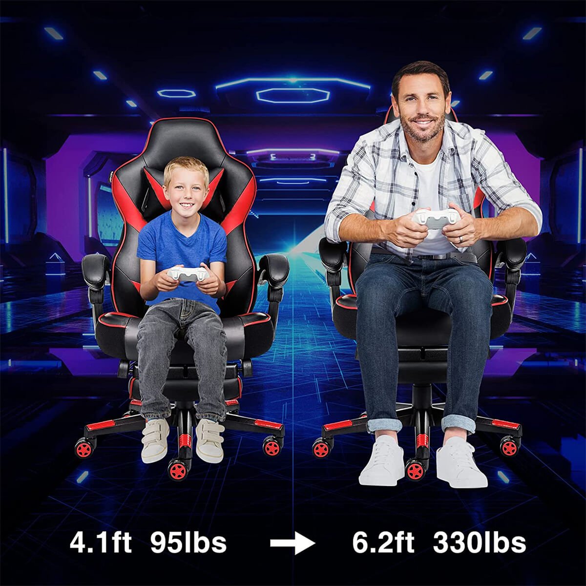 Elecwish Video Game Chairs Red Gaming Chair With Footrest OC087 is perfect for different people