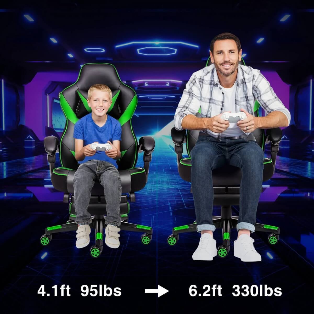 Elecwish Video Game Chairs Green Gaming Chair With Footrest OC087 is perfect for different people