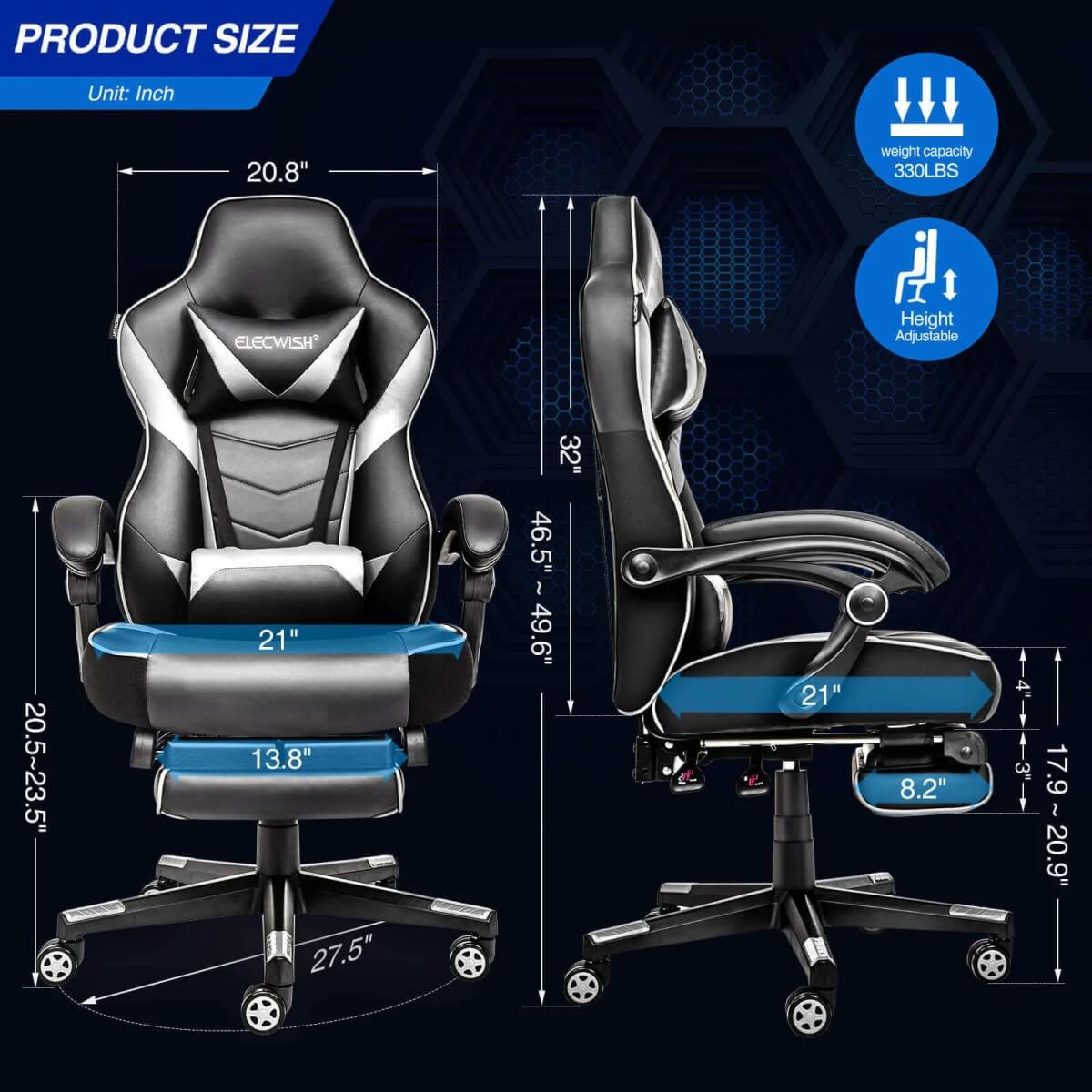 Elecwish Video Game Chairs White Gaming Chair With Footrest OC087 size