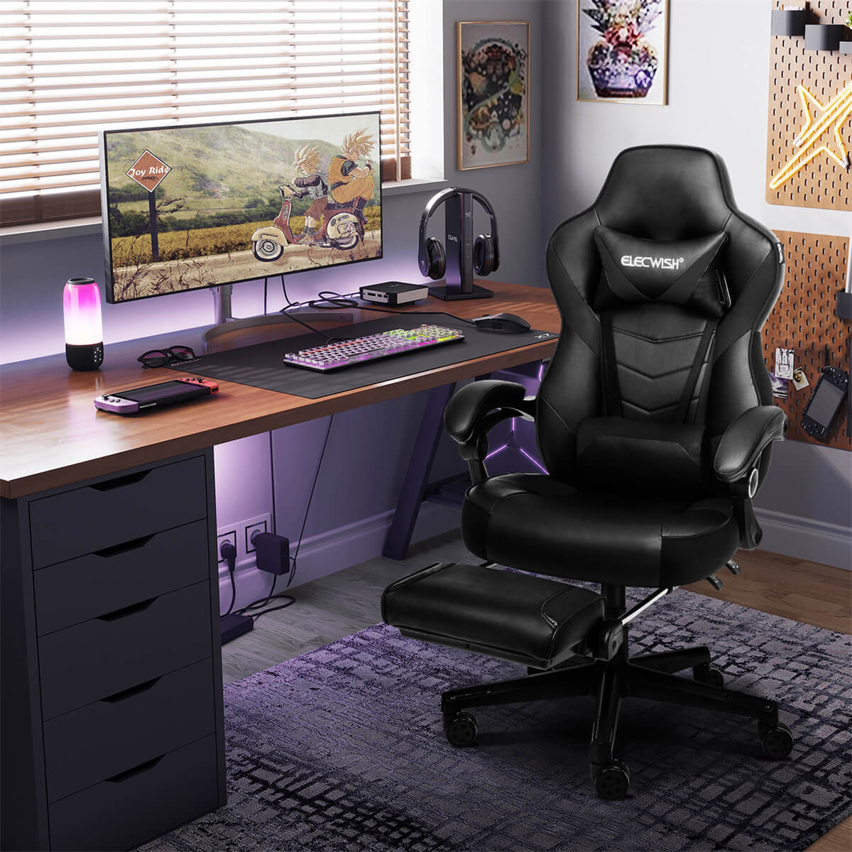 Elecwish Video Game Chairs Gray Gaming Chair With Footrest OC087 displays in the room