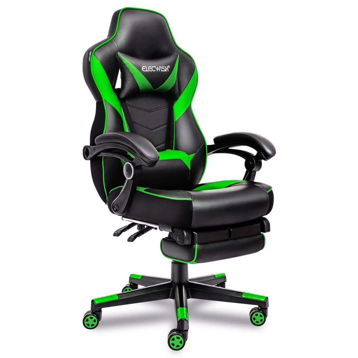 Elecwish Video Game Chairs Green Gaming Chair With Footrest OC087