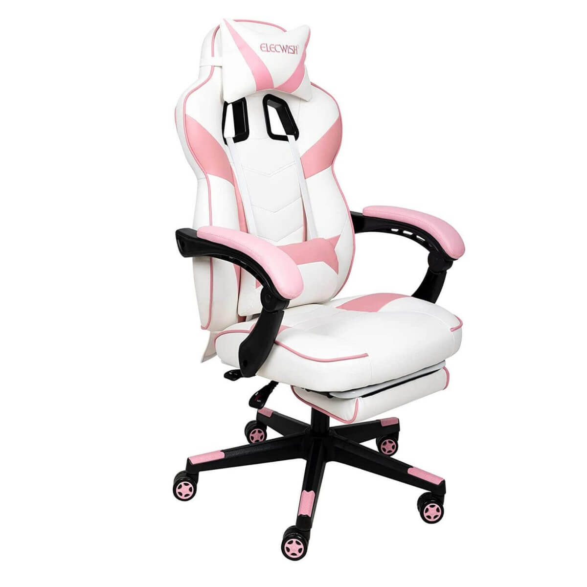 Elecwish Video Game Chairs Pink Gaming Chair With Footrest OC087