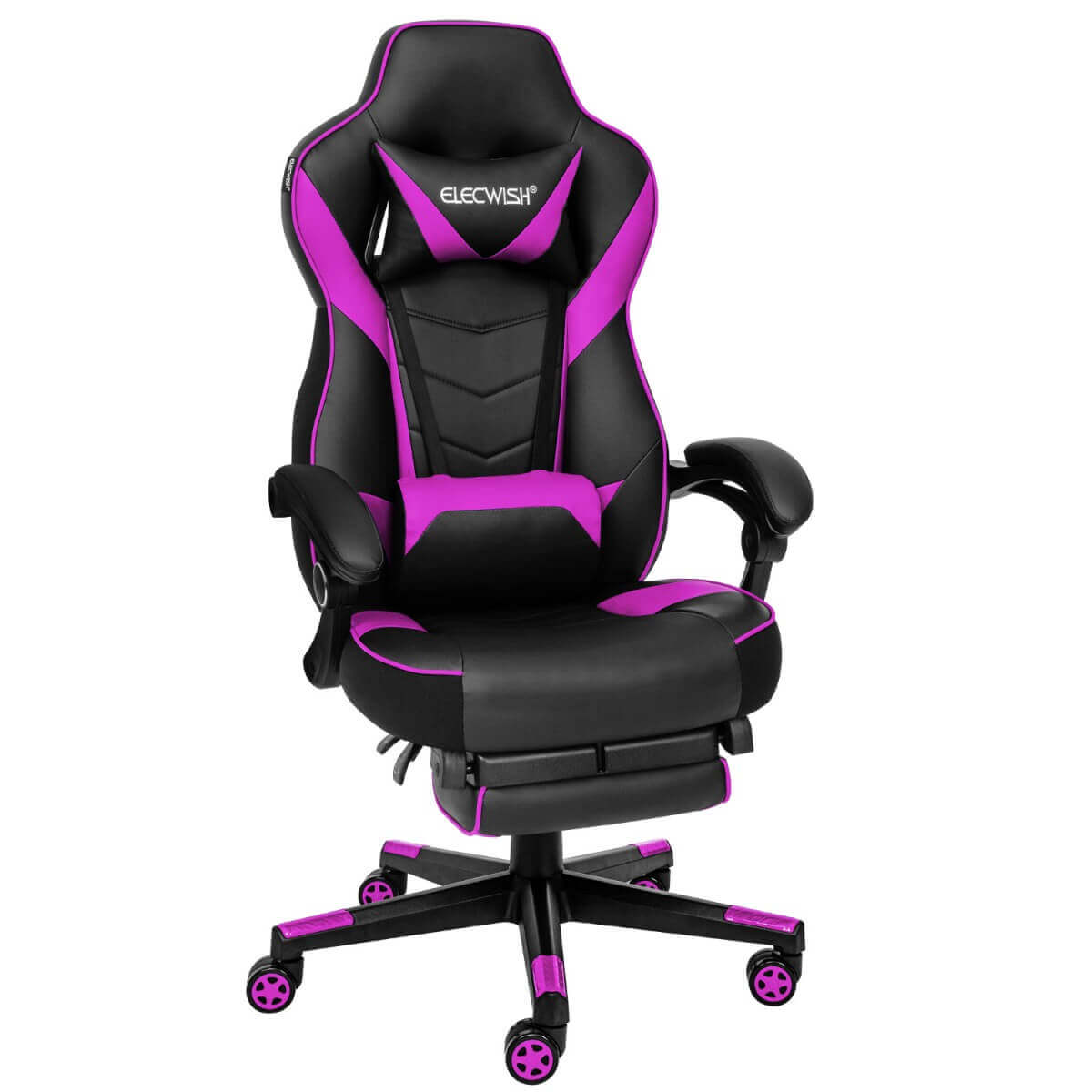 Elecwish Video Game Chairs Purple Gaming Chair With Footrest OC087