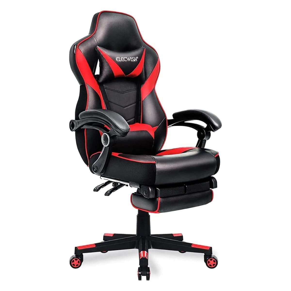 Elecwish Video Game Chairs Red Gaming Chair With Footrest OC087