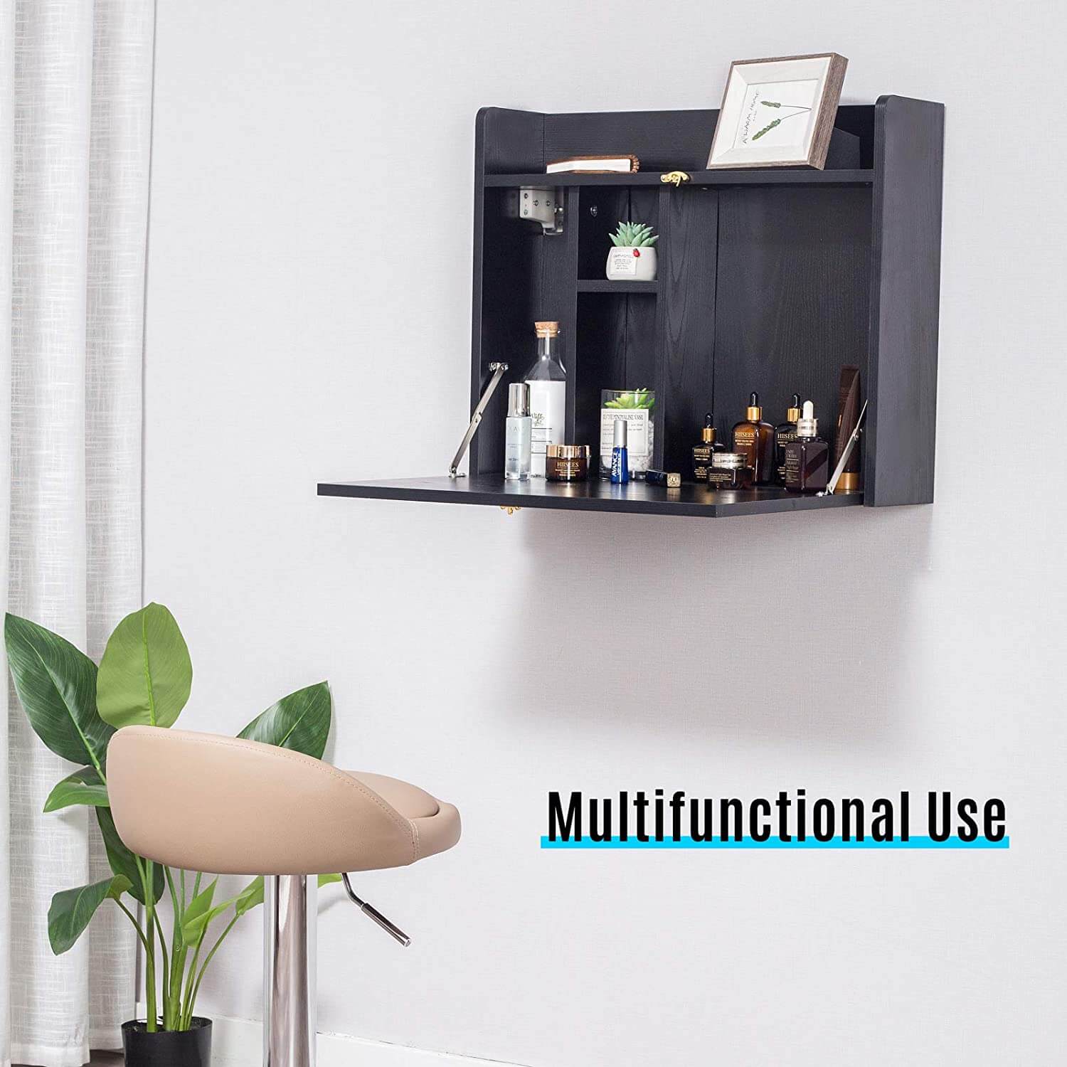 Elecwish Black Wall Mounted Table Foldable Storage Shelf Wall-Mounted Desk HW1138 can multifunctional use