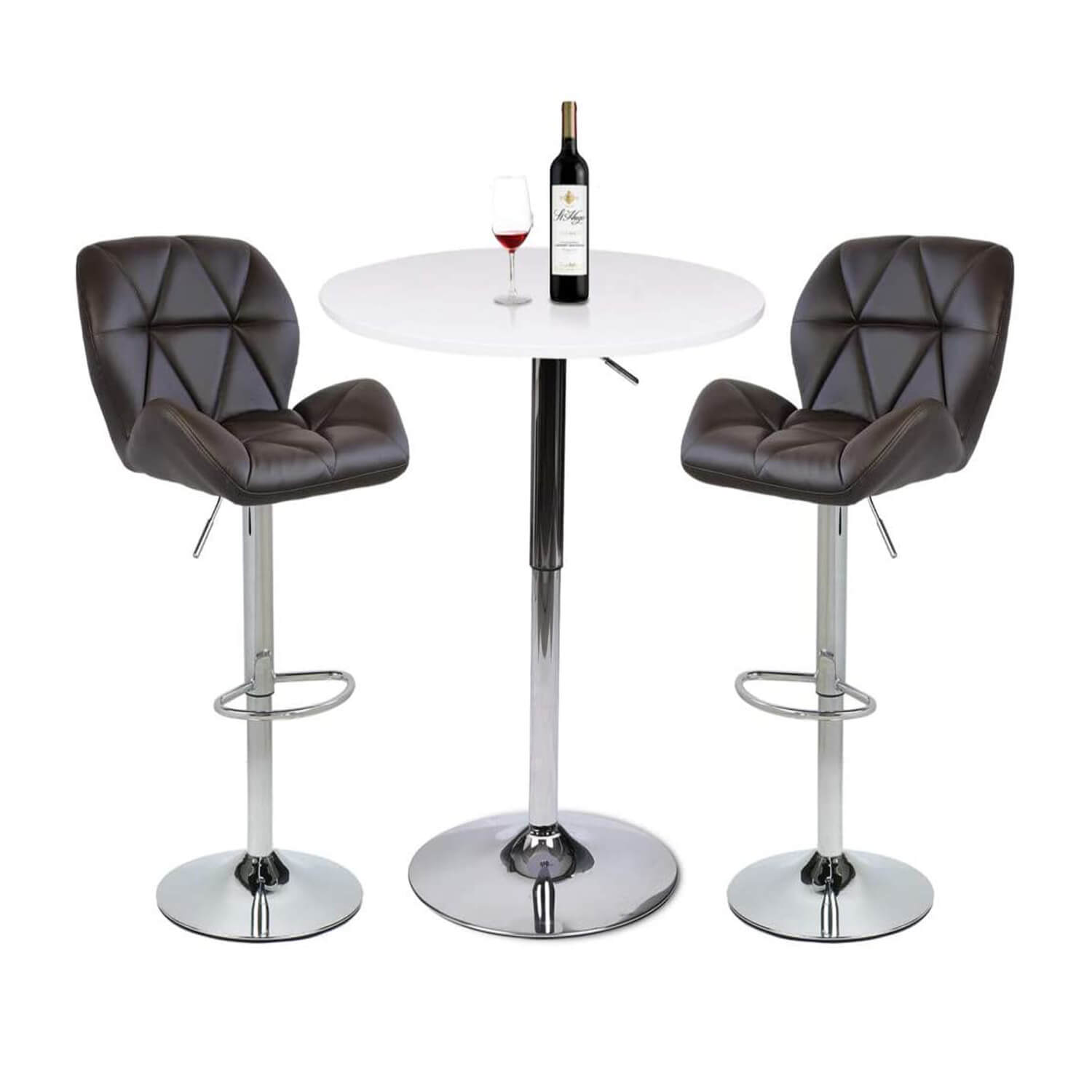 Elecwish Bar Table Set 3-Piece OW0301 black bar table with brown bar stools