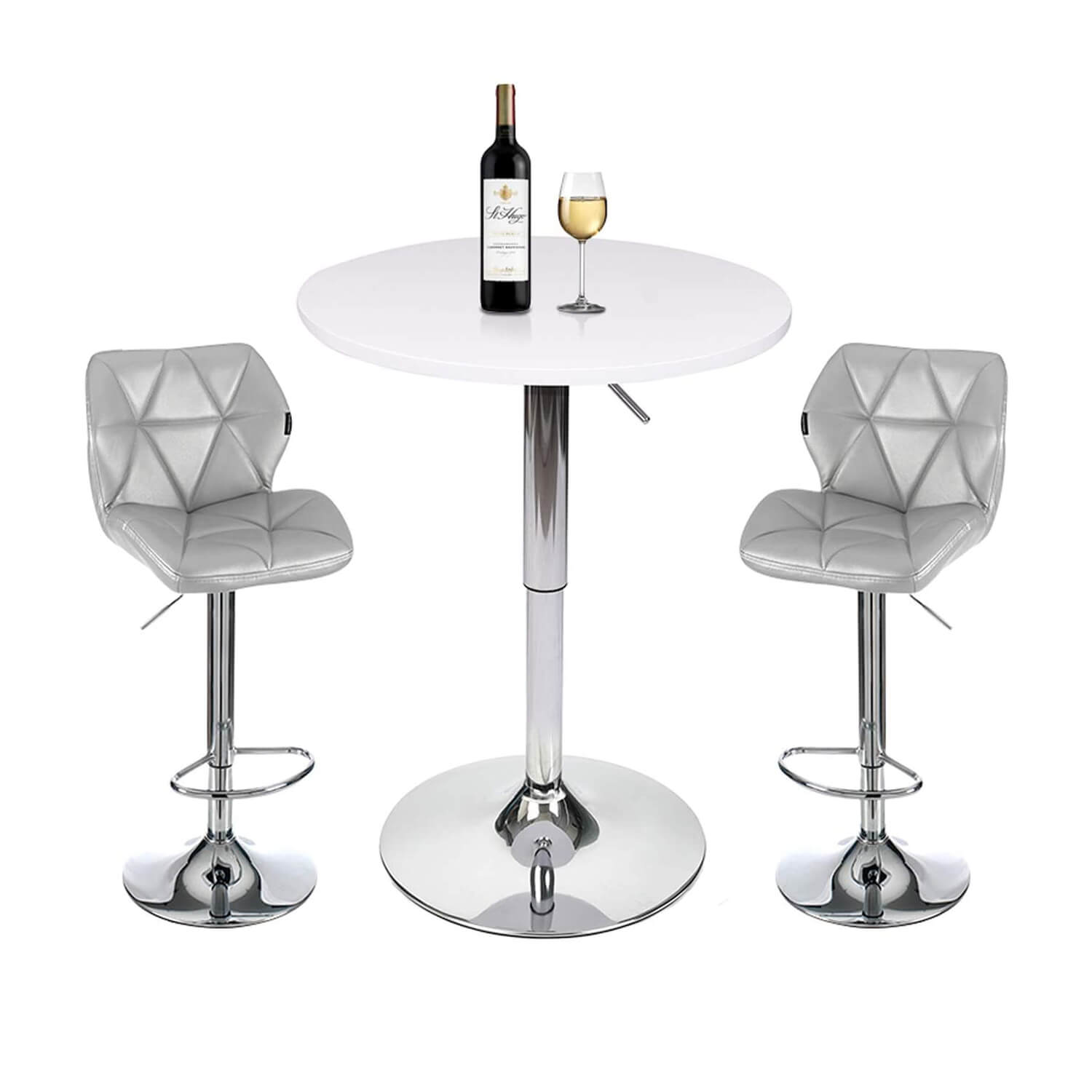 Elecwish Bar Table Set 3-Piece OW0301 white bar table with silver bar stools
