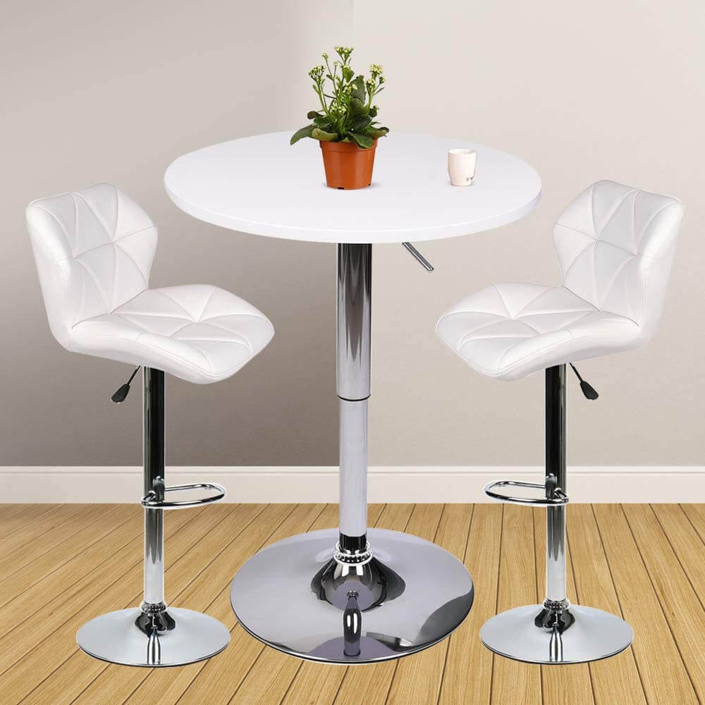 Elecwish Bar Table Set 3-Piece OW0301 white bar table with white bar stools display scene
