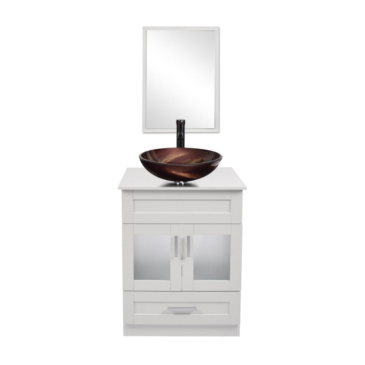 Elecwish White Bathroom Vanity with Flame Red Round Sink Set BA1001-WH