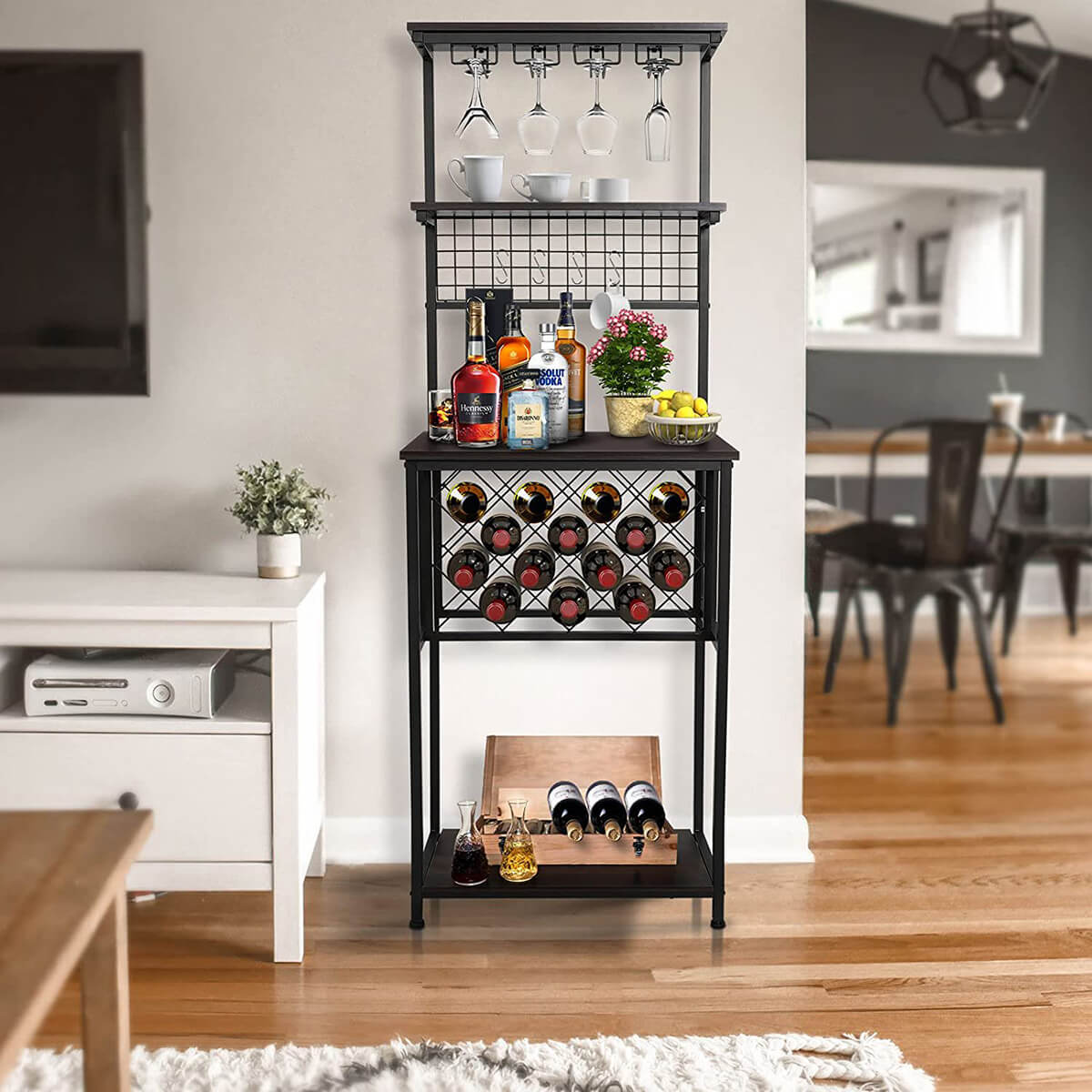 Freestanding Wine Cabinet with Storage Shelves KA711 displays in the livingroom