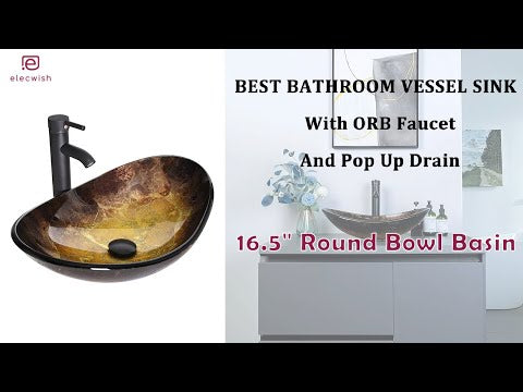 Elegant Gold Oval Boat-Shaped Glass Vessel Sink BA20065 display video