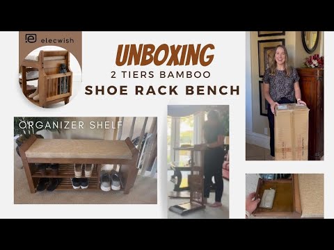 PETKABOO 2 Tier Shoe Bench, Shoe Rack with Hidden Drawer and Side Holder, Shoe Storage Bench Organizer for Entryway Hallway Living Room