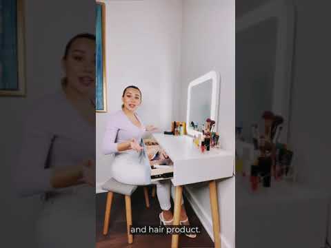 Influencer discription video Elecwish makeup dressing table set with squre mirror 