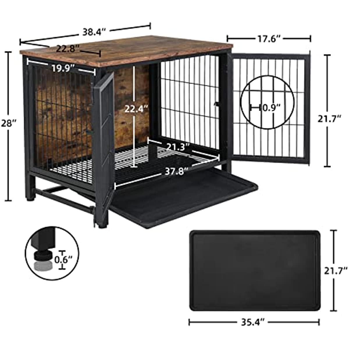 Size of large wooden dog crate furniture with tray 