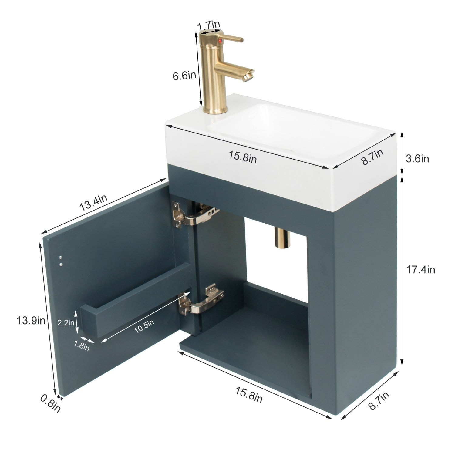 Modern Blue Lavatory Wall-Mounted Vanity Set BV1002 size