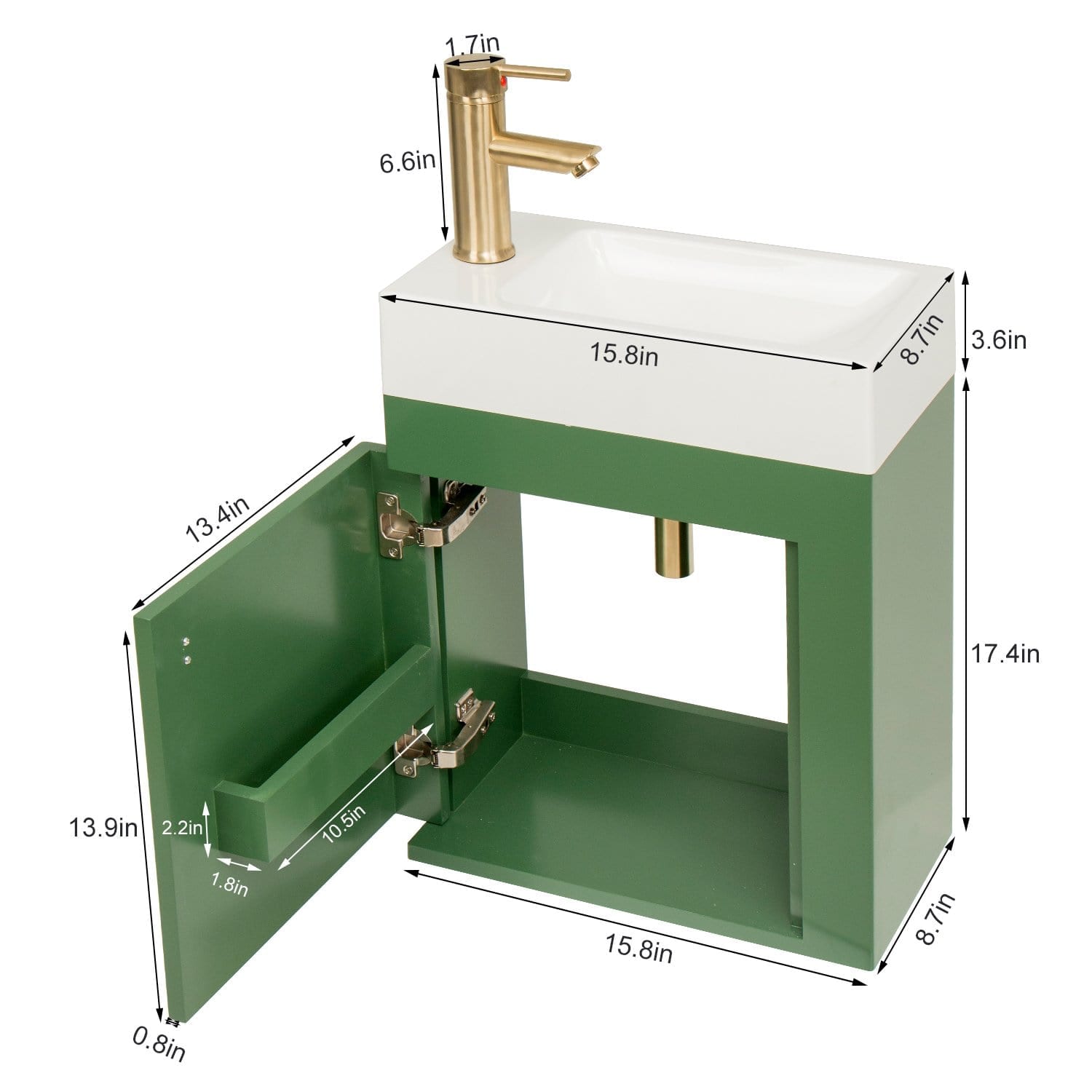 Modern Green Lavatory Wall-Mounted Vanity Set BV1002 size