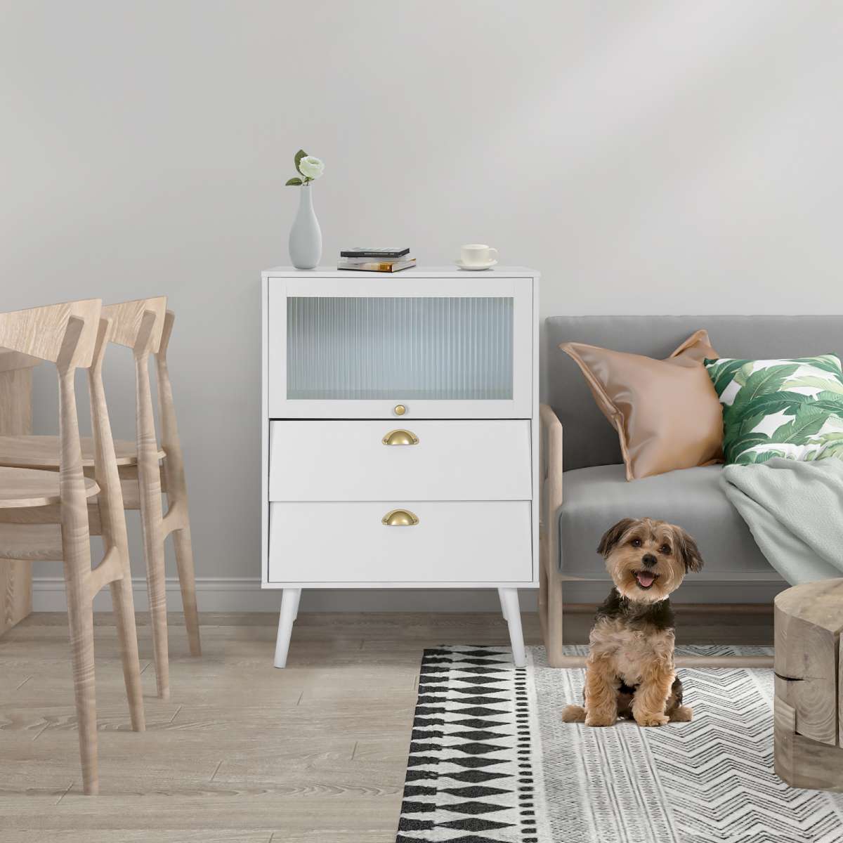 Elecwish 8" Feet Height Storage Cabinet Nightstand with 2 Drawers IF03 display situation