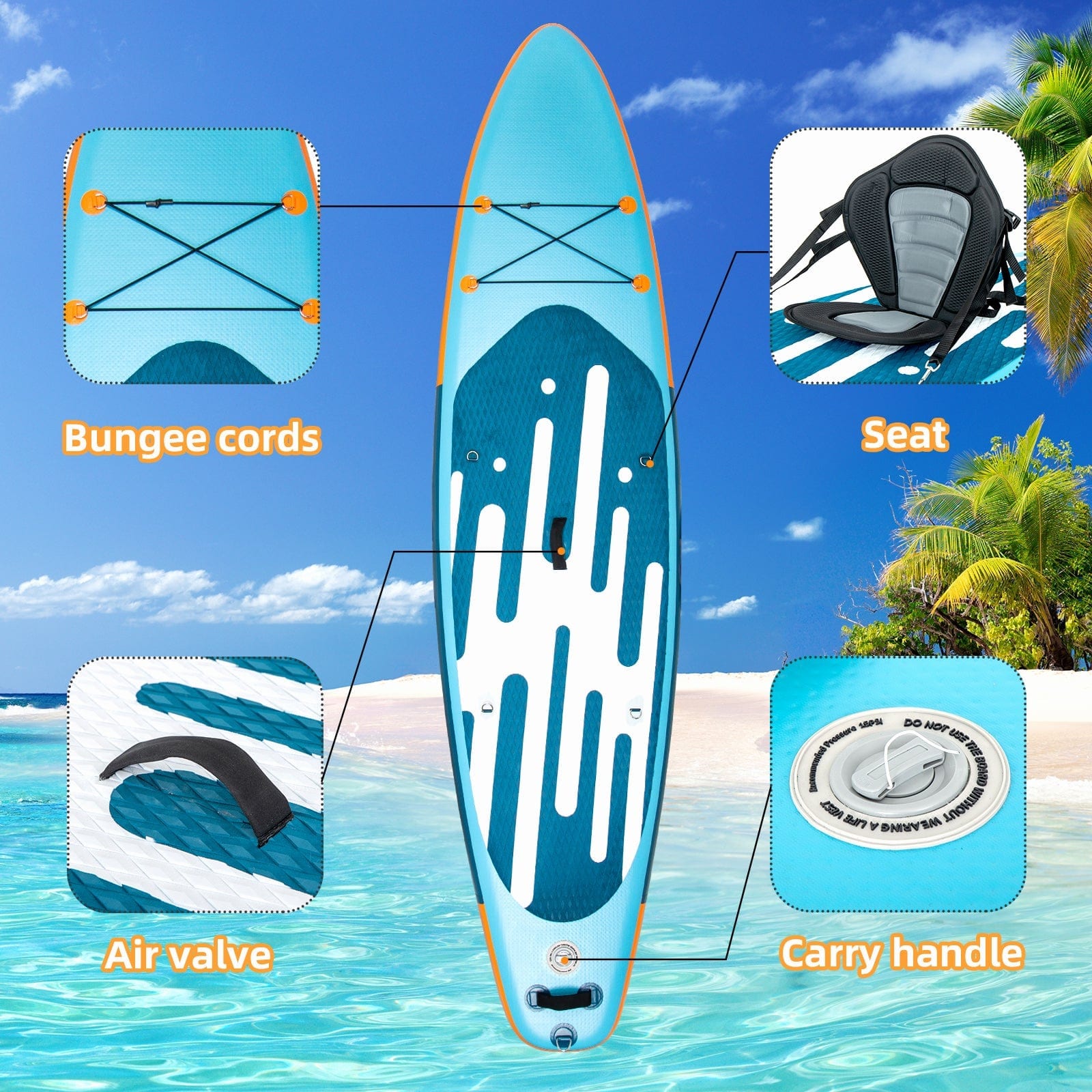 SOLIDEE Stand Up Paddle Board SOLIDEE 11 Ft Inflatable Stand Up Paddle Board with Kayak Seat Backpack,Blue