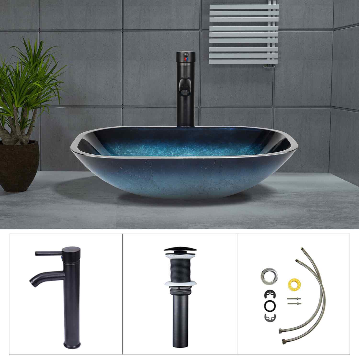 Elecwish square blue sink included parts