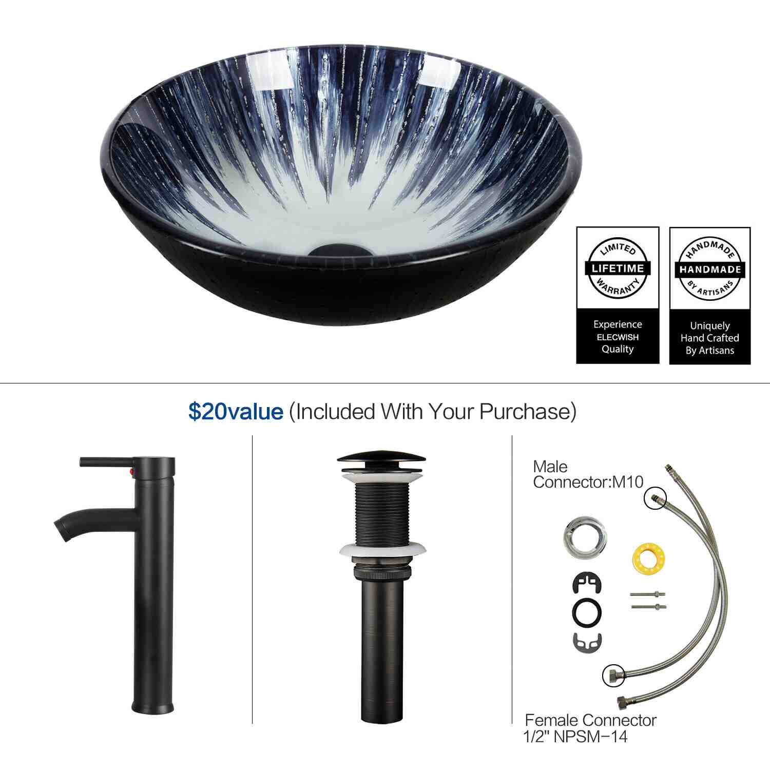 Elecwish starry blue sink included parts