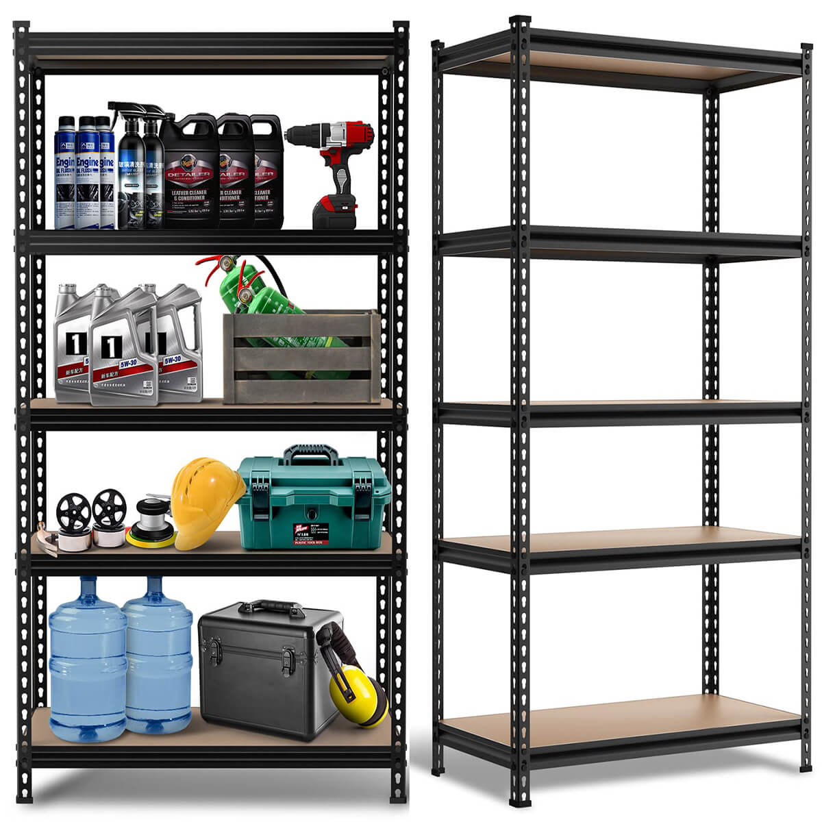 Elecwish 5-Tier Storage Shelves Adjustable TH715 displays with items and without items on it