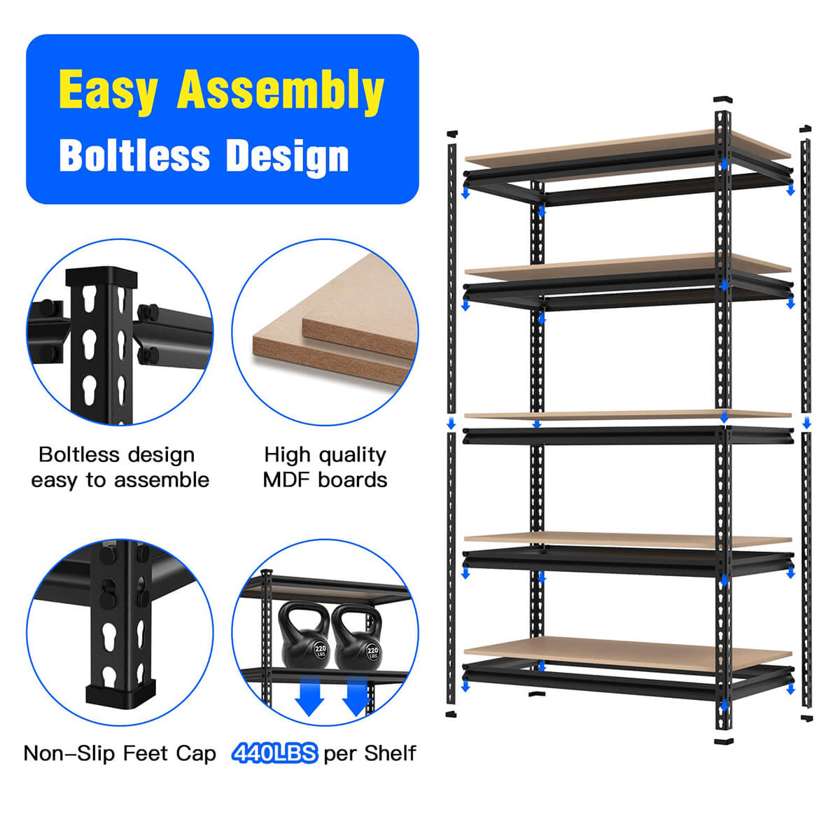 4 features of Elecwish 5-Tier Storage Shelves Adjustable TH715 and it is easy assembbly