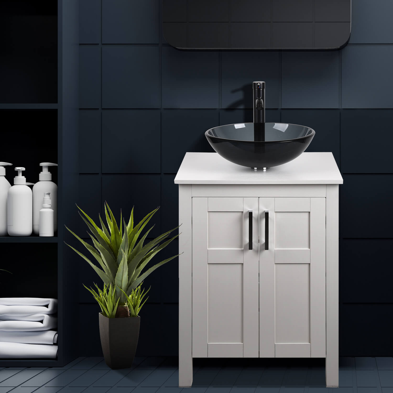 Elecwish White Bathroom Vanity and Bluish Grey Sink Set HW1120-WH display scene