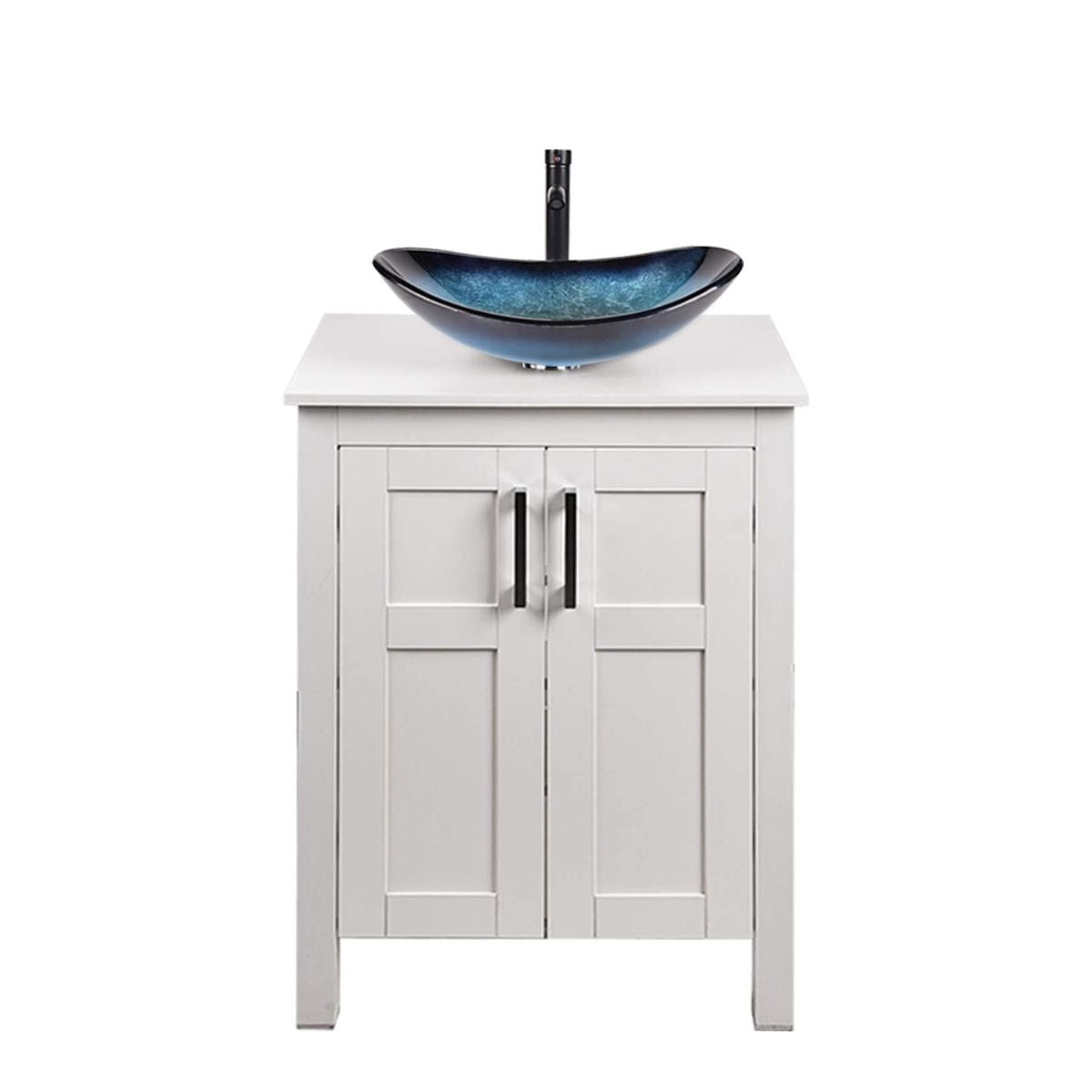 Elecwish White Bathroom Vanity and Blue Boat Sink Set HW1120-WH