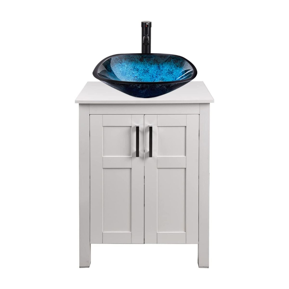 Elecwish White Bathroom Vanity and Square Blue Sink Set HW1120-WH