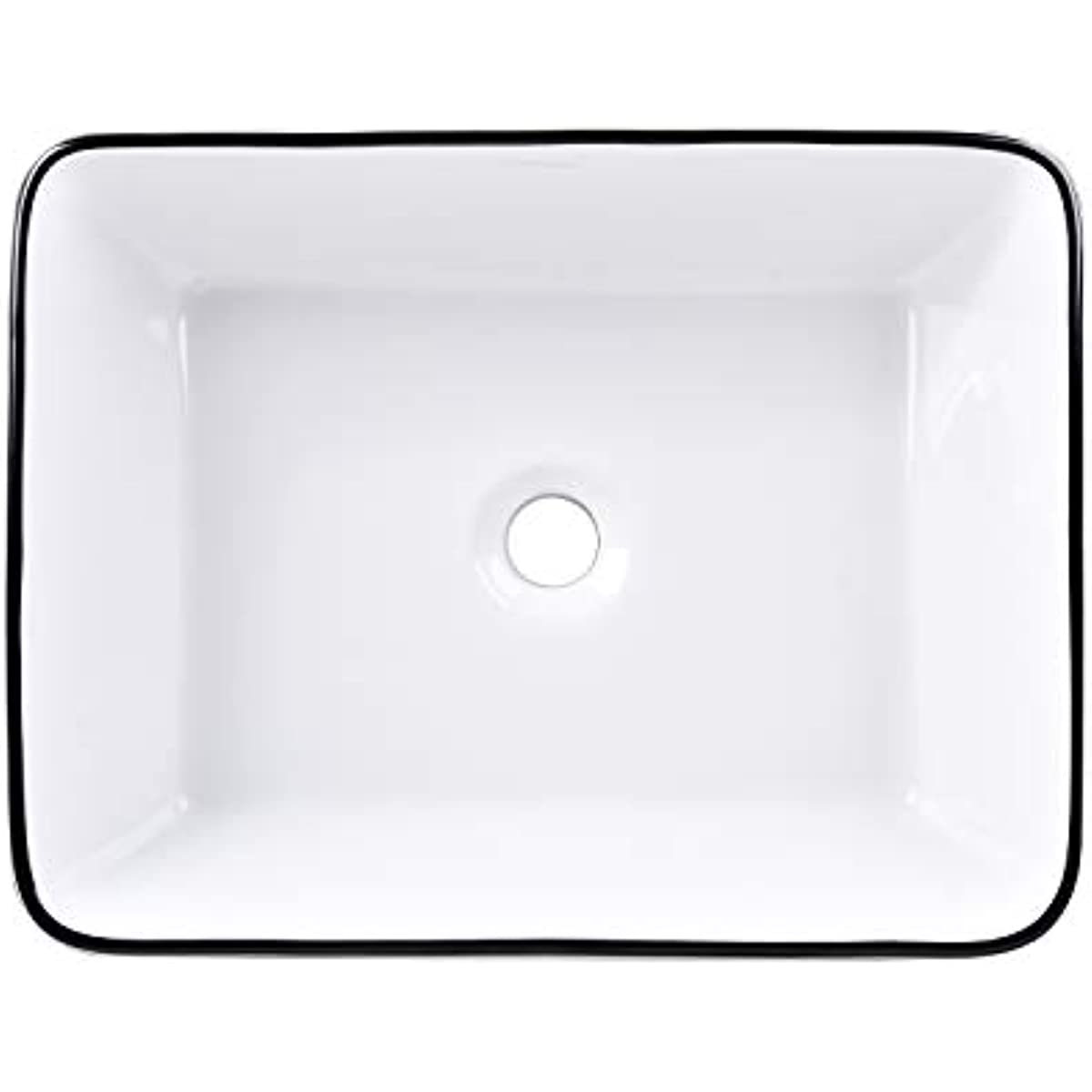 Above view of Elecwish white ceramic sink without faucet and pop-up drain