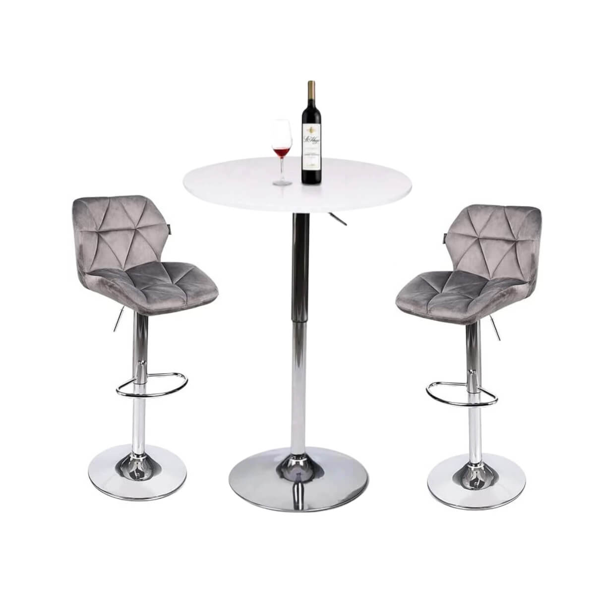 White bar table with faux leather silver stools ow005