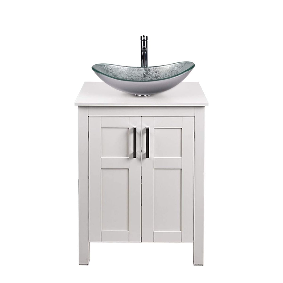 Elecwish White Bathroom Vanity and Silver Boat Sink Set HW1120-WH