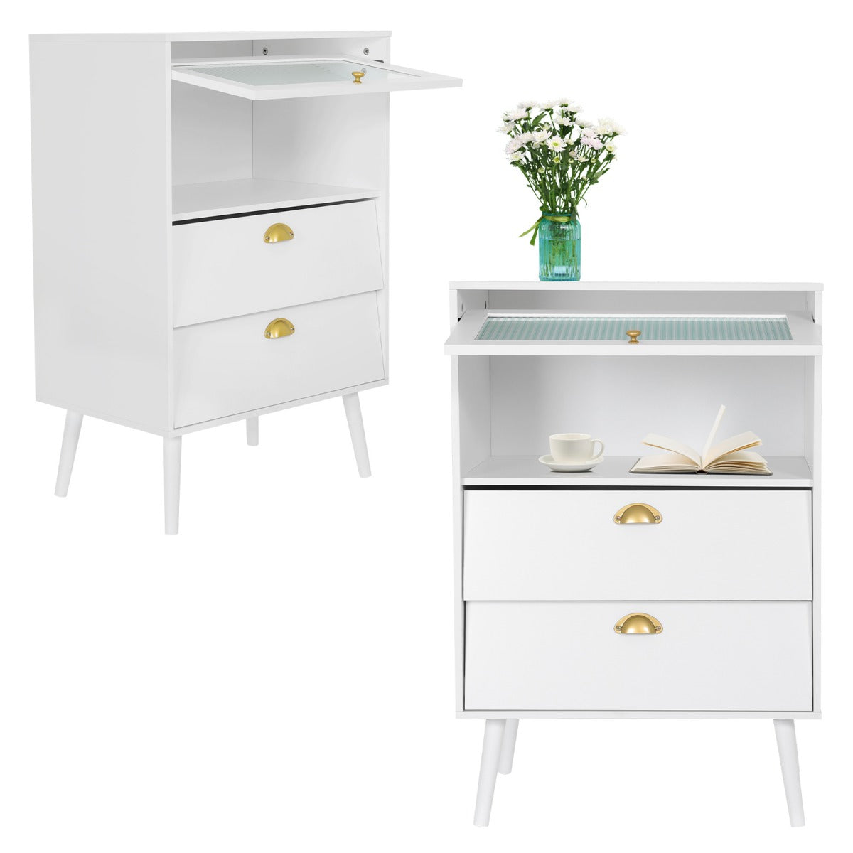 Elecwish 8" Feet Height Storage Cabinet Nightstand with 2 Drawers IF03
